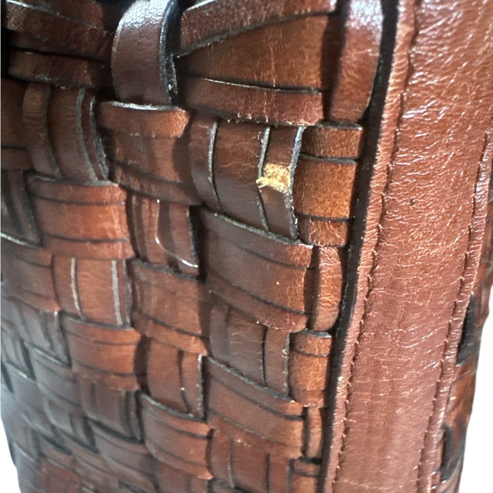 Vintage Dillards Brand Brown Leather Woven Bucket Drawstring Shoulder Bag 90’s - Picture 7 of 8